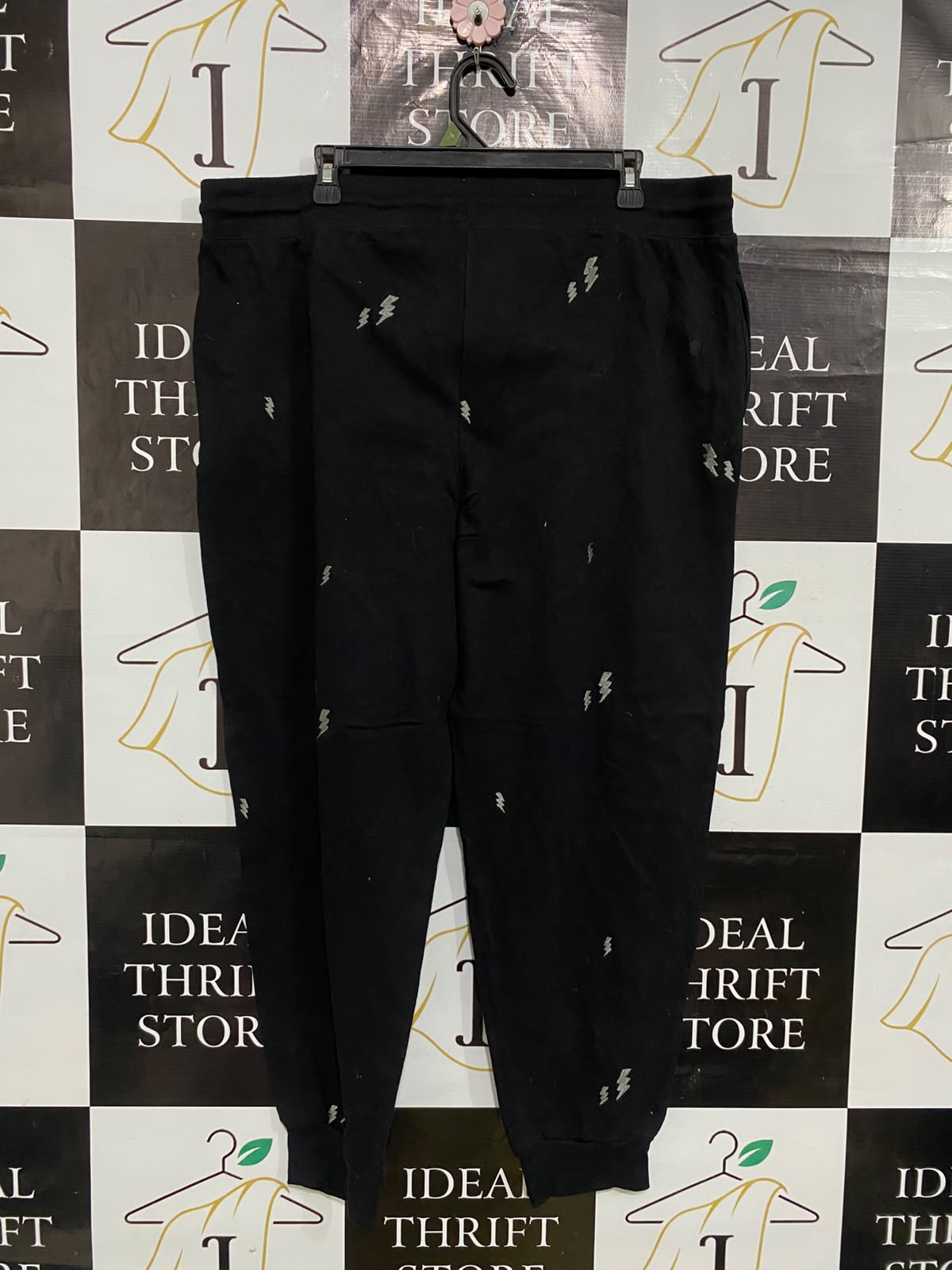 |XXL| WAIST 40| A52| BLACK LIGHTNING-BOLT EMBROIDERED DRAWSTRING TECHNICAL UTILITY JOGGERS