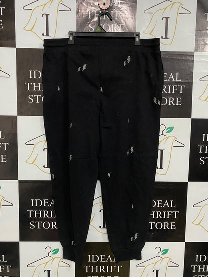 |XXL| WAIST 40| A52| BLACK LIGHTNING-BOLT EMBROIDERED DRAWSTRING TECHNICAL UTILITY JOGGERS