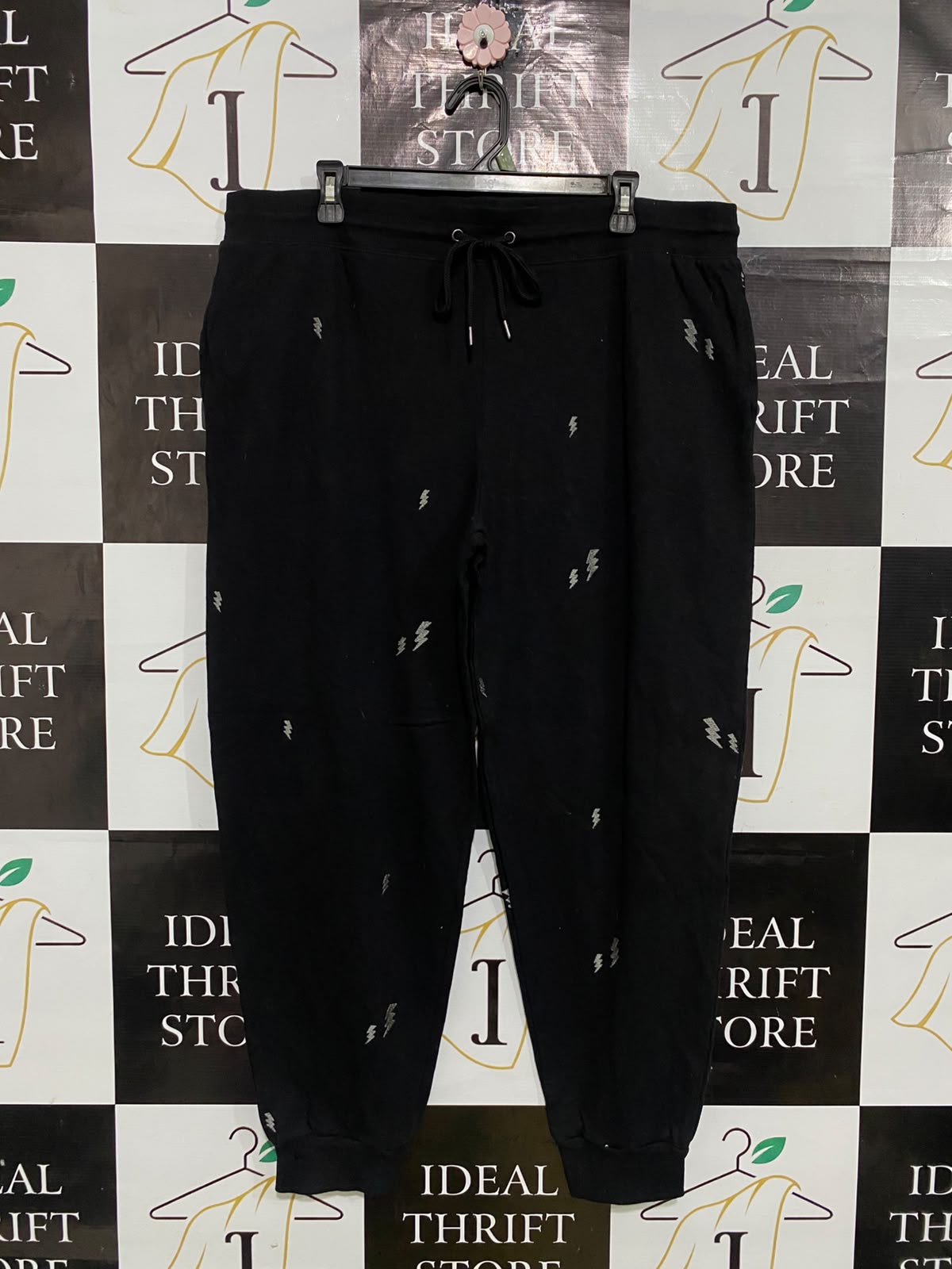 |XXL| WAIST 40| A52| BLACK LIGHTNING-BOLT EMBROIDERED DRAWSTRING TECHNICAL UTILITY JOGGERS