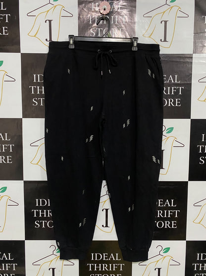 |XXL| WAIST 40| A52| BLACK LIGHTNING-BOLT EMBROIDERED DRAWSTRING TECHNICAL UTILITY JOGGERS
