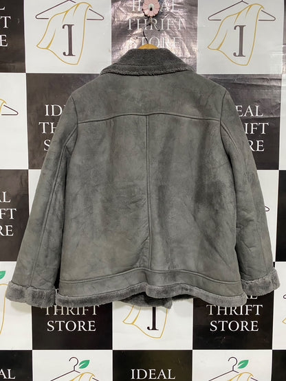 WALLIS |L| BUST 23| A52| CHARCOAL GREY FAUX-SHEARLING BUCKLED AVIATOR TECHNICAL UTILITY JACKET