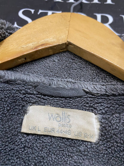 WALLIS |L| BUST 23| A52| CHARCOAL GREY FAUX-SHEARLING BUCKLED AVIATOR TECHNICAL UTILITY JACKET