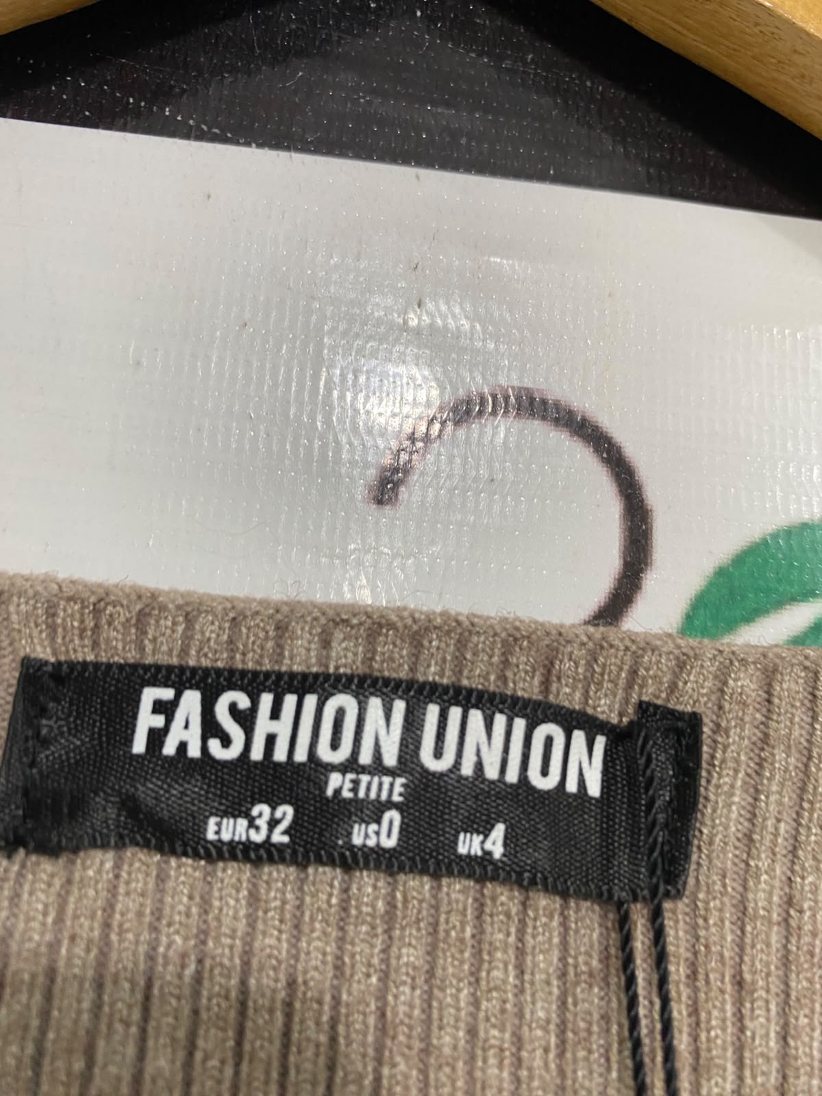FASHION UNION |XS| BUST 10| A52| BEIGE FASHION UNION V-NECK BUTTON-FRONT RIBBED TECHNICAL UTILITY MIDI DRESS