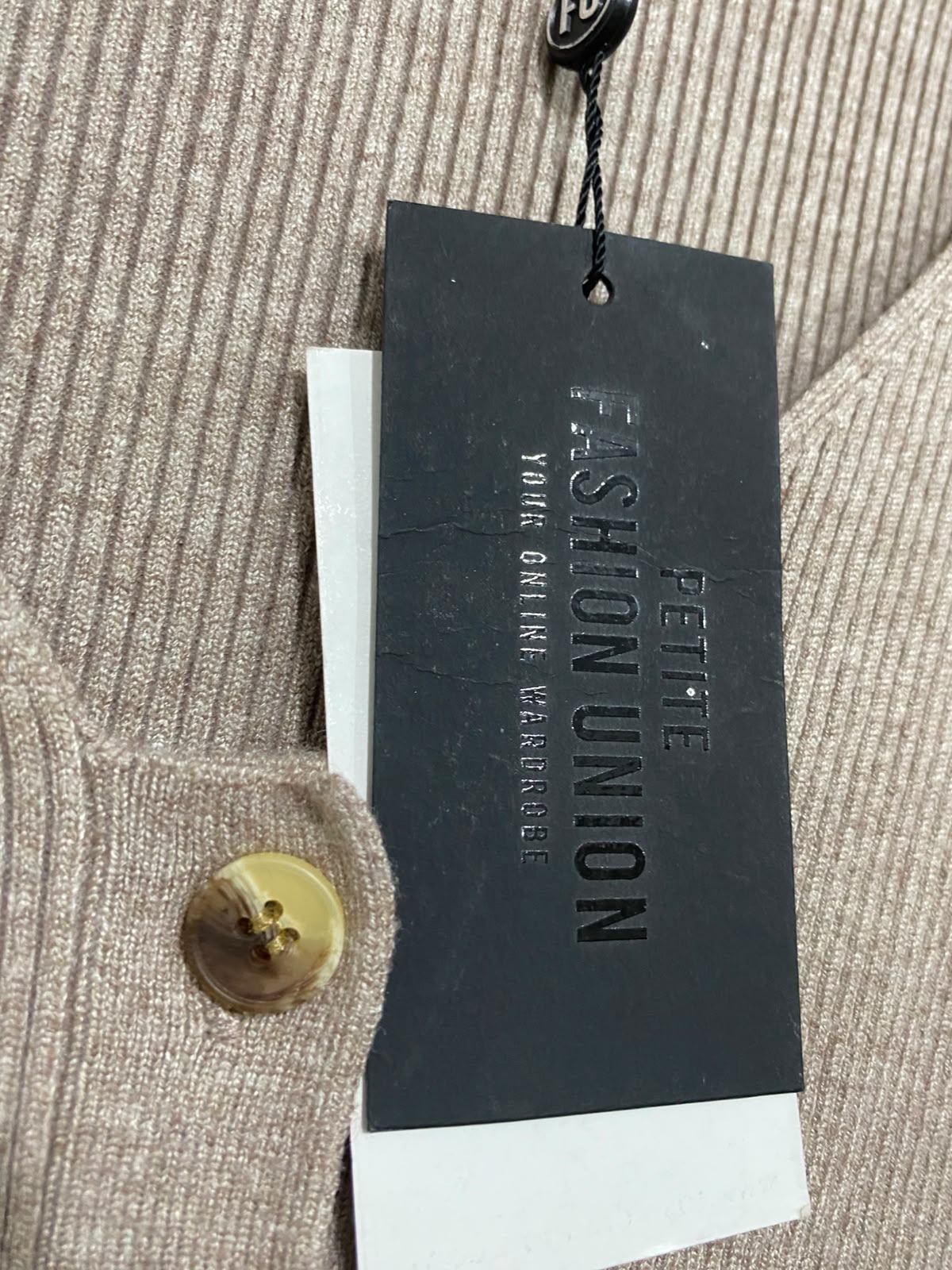 FASHION UNION |XS| BUST 10| A52| BEIGE FASHION UNION V-NECK BUTTON-FRONT RIBBED TECHNICAL UTILITY MIDI DRESS