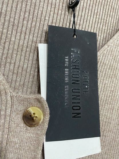 FASHION UNION |XS| BUST 10| A52| BEIGE FASHION UNION V-NECK BUTTON-FRONT RIBBED TECHNICAL UTILITY MIDI DRESS