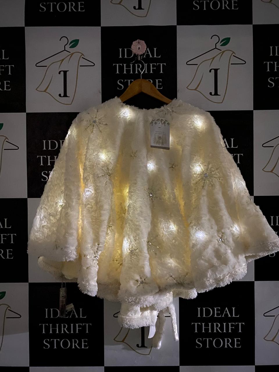 PIER 1 IMPORTS |M| BUST FREE | A53| IVORY FAUX-FUR EMBROIDERED ILLUMINATED TECHNICAL UTILITY CAPE