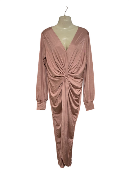 BOOHOO |M| BUST 17| A53| DUSTY ROSE KNOT-FRONT LONG-SLEEVE TECHNICAL UTILITY MIDI DRESS