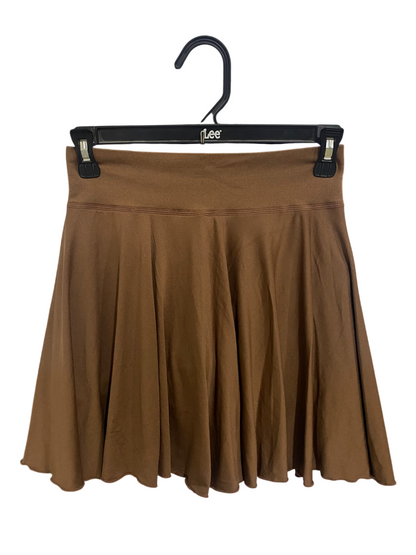 OQQ |XS| WAIST 24| A53| BROWN RIBBED-WAIST PLEATED TECHNICAL UTILITY SKATER SKIRT
