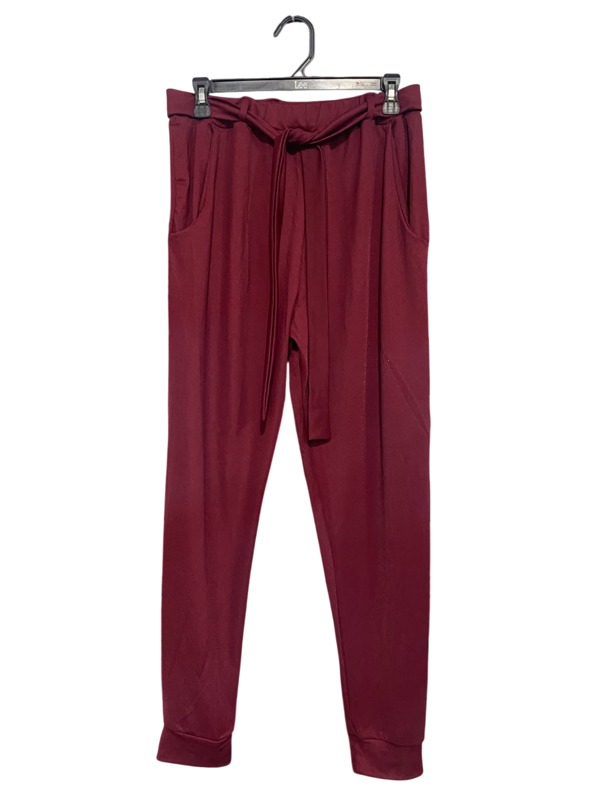 BOOHOO |L| WAIST 30| A53| BURGUNDY TIE-WAIST TECHNICAL UTILITY JOGGERS