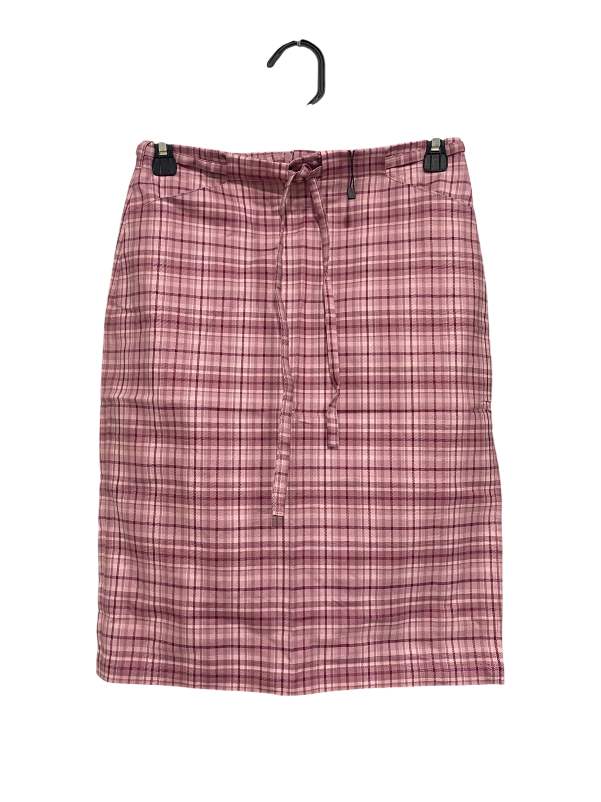 PEACHY DEN |S| WAIST 26| A53| PINK PLAID DRAWSTRING TECHNICAL UTILITY PENCIL SKIRT