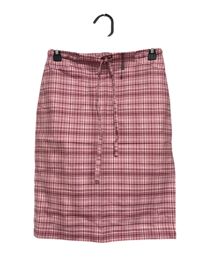 PEACHY DEN |S| WAIST 26| A53| PINK PLAID DRAWSTRING TECHNICAL UTILITY PENCIL SKIRT