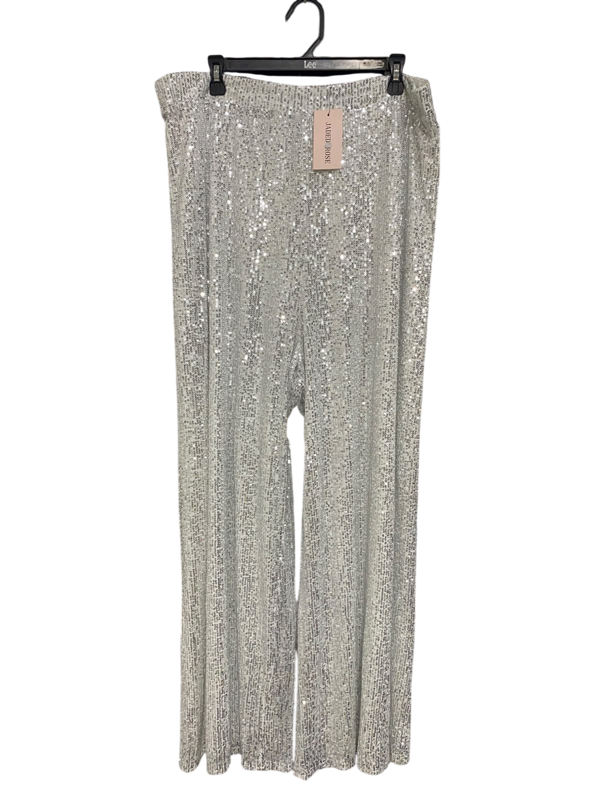 JADED ROSE |XXL| WAIST 38| A53| SILVER SEQUIN-EMBELLISHED WIDE-LEG TECHNICAL UTILITY TROUSERS