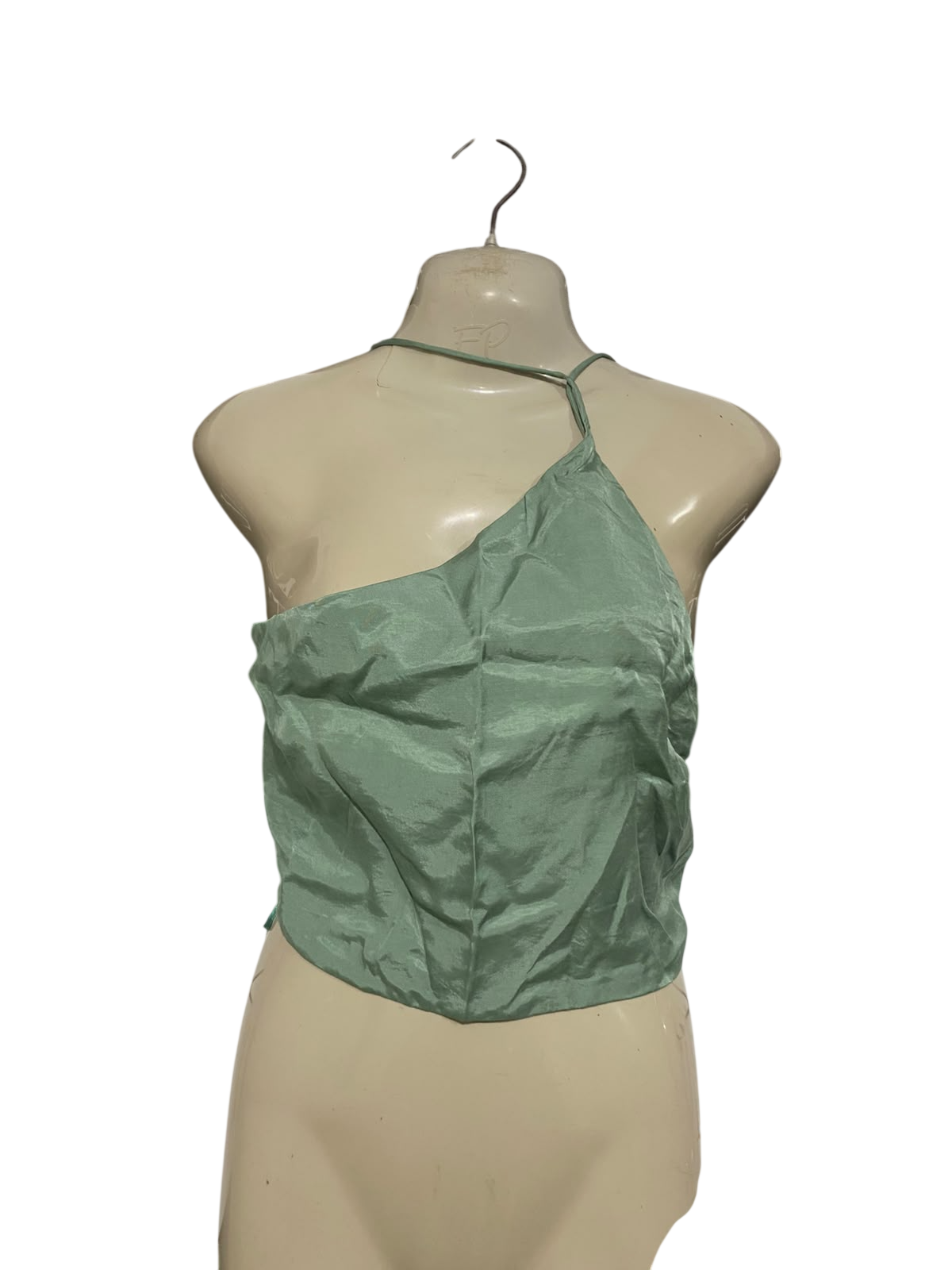 ZARA |L| BUST 18| A53| SAGE GREEN ASYMMETRIC ONE-SHOULDER TECHNICAL UTILITY CROP TOP