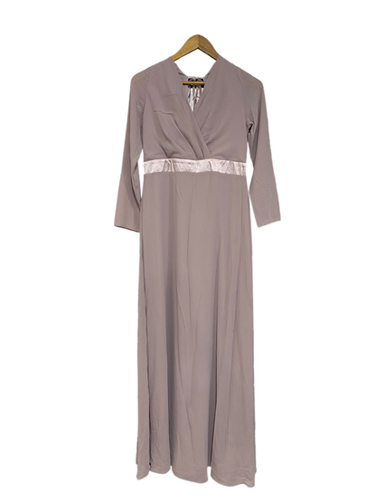 TFNC |S| BUST 16| A54| DUSTY MAUVE WRAP-STYLE VELVET-TRIM TECHNICAL UTILITY MAXI DRESS