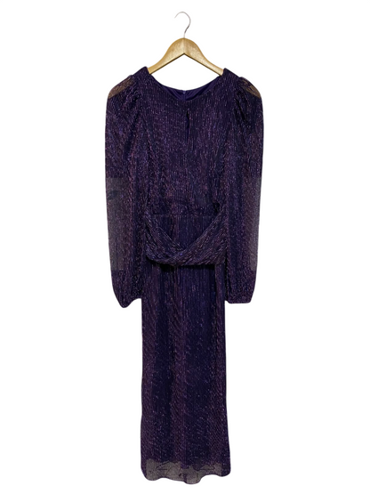 LUXE |S| BUST 16| A54| DEEP PURPLE METALLIC PLEATED LONG-SLEEVE TECHNICAL UTILITY MIDI DRESS
