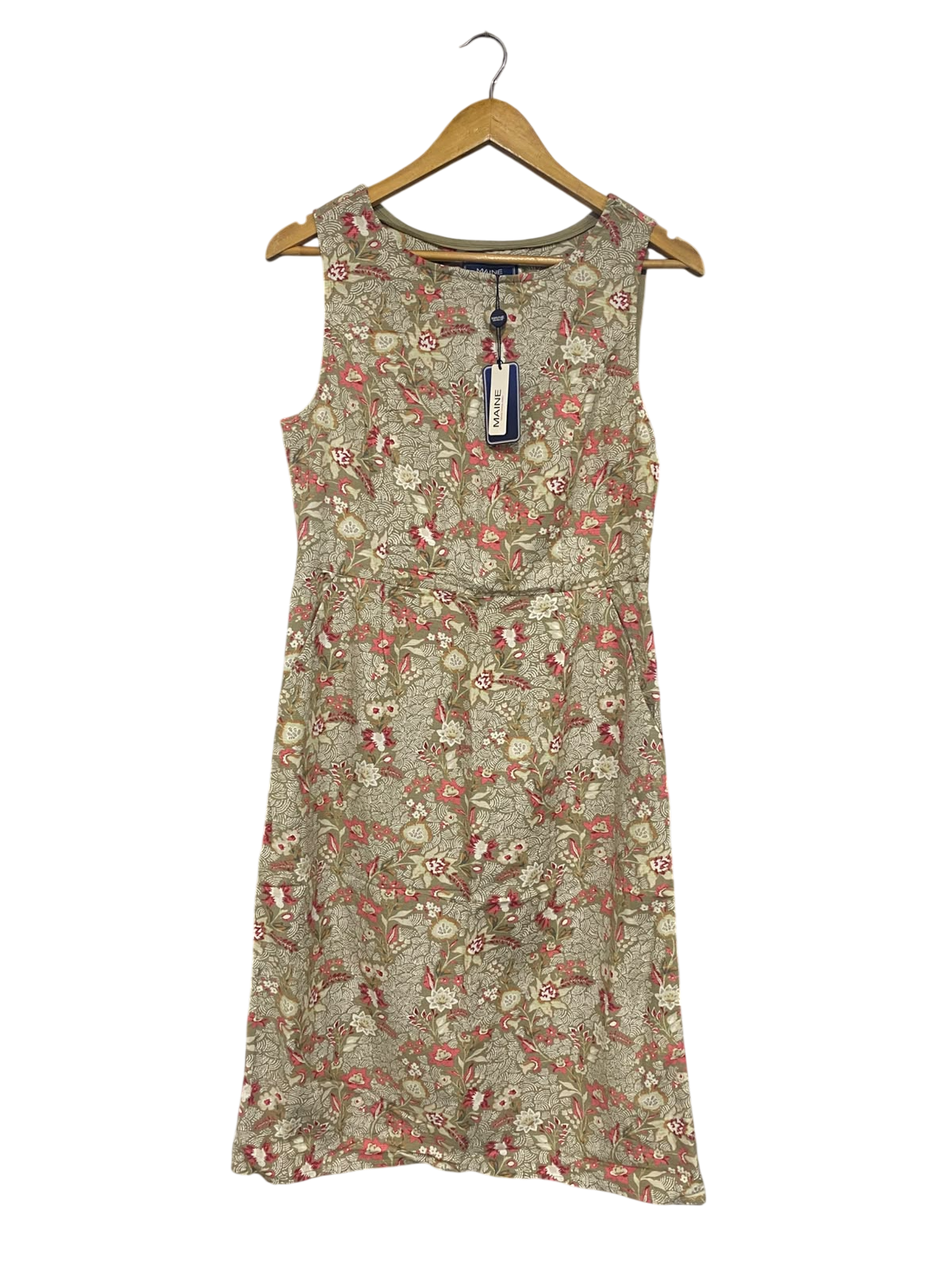 MAINE |M| BUST 18| A54| OLIVE AND RED FLORAL-PRINT MAINE SLEEVELESS TECHNICAL UTILITY DRESS