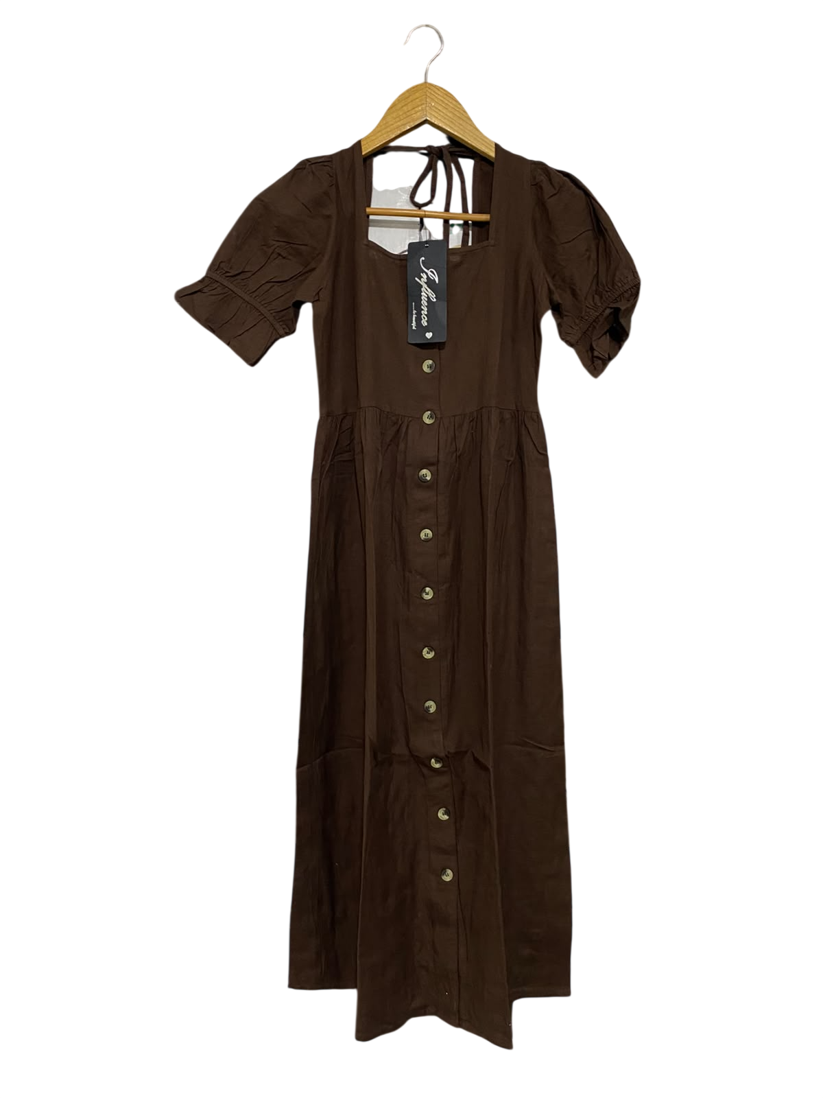 INFLUENCE |S| BUST 16| A54| BROWN INFLUENCE SQUARE-NECK FRONT-BUTTON TECHNICAL UTILITY MIDI DRESS