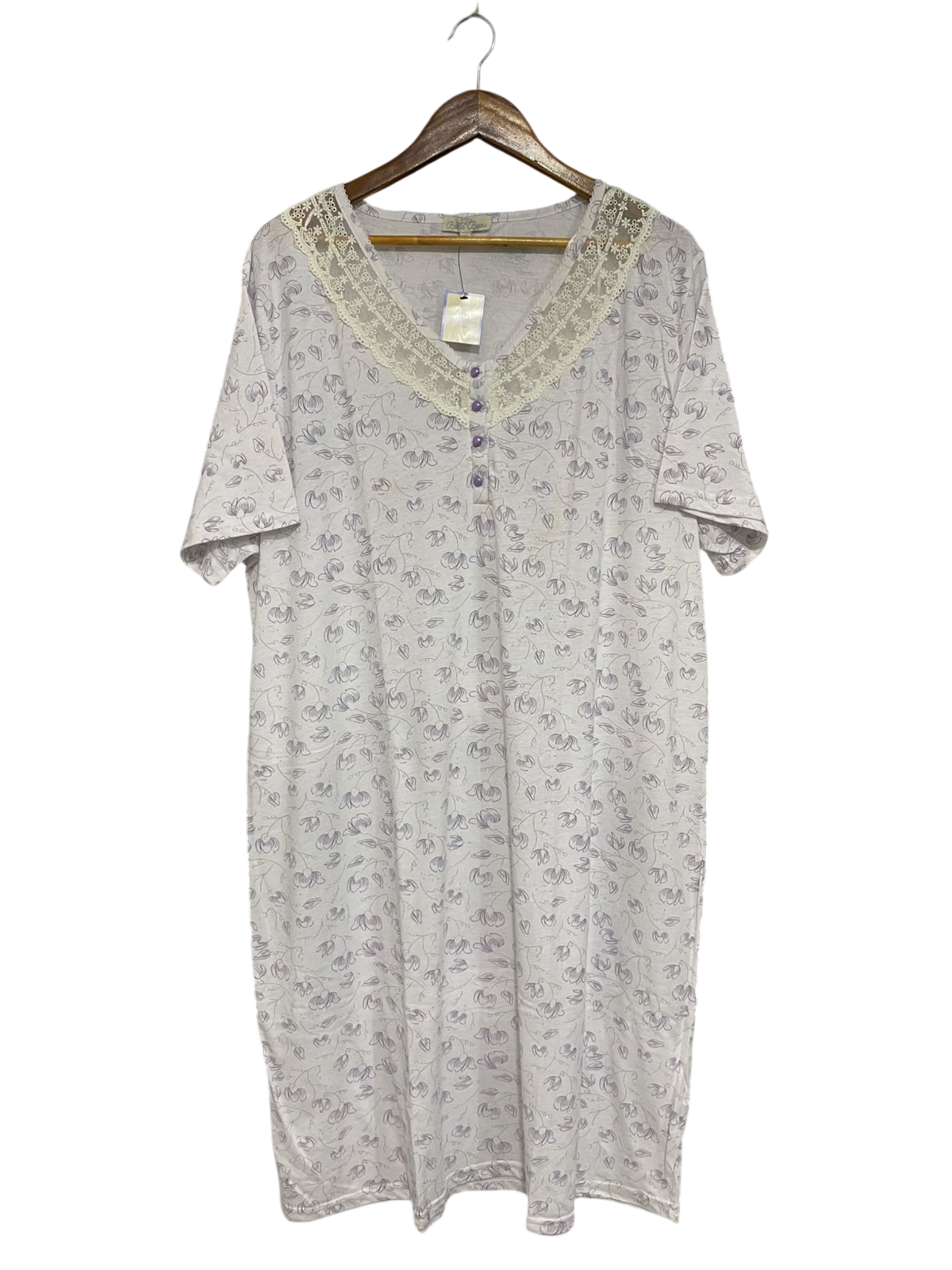 BELLA BEAU |XL| BUST 24| A54| LIGHT PURPLE FLORAL-PRINT LACE-TRIM TECHNICAL UTILITY LOUNGE DRESS