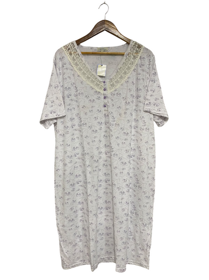 BELLA BEAU |XL| BUST 24| A54| LIGHT PURPLE FLORAL-PRINT LACE-TRIM TECHNICAL UTILITY LOUNGE DRESS