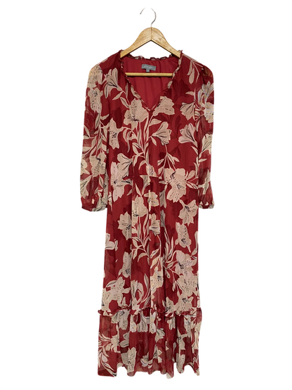PRINCIPLES |M| BUST 17| A54| RED AND BEIGE FLORAL-PRINT V-NECK TECHNICAL UTILITY MIDI DRESS