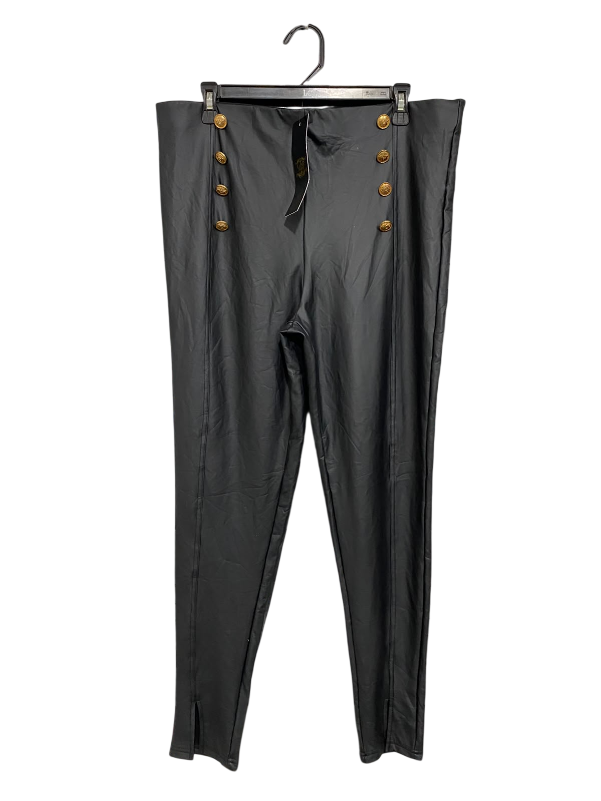 LUXE |L| WAIST 36| A54| BLACK GOLD-BUTTON FAUX-LEATHER TECHNICAL UTILITY LEGGINGS