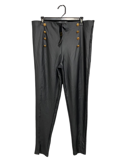 LUXE |L| WAIST 36| A54| BLACK GOLD-BUTTON FAUX-LEATHER TECHNICAL UTILITY LEGGINGS