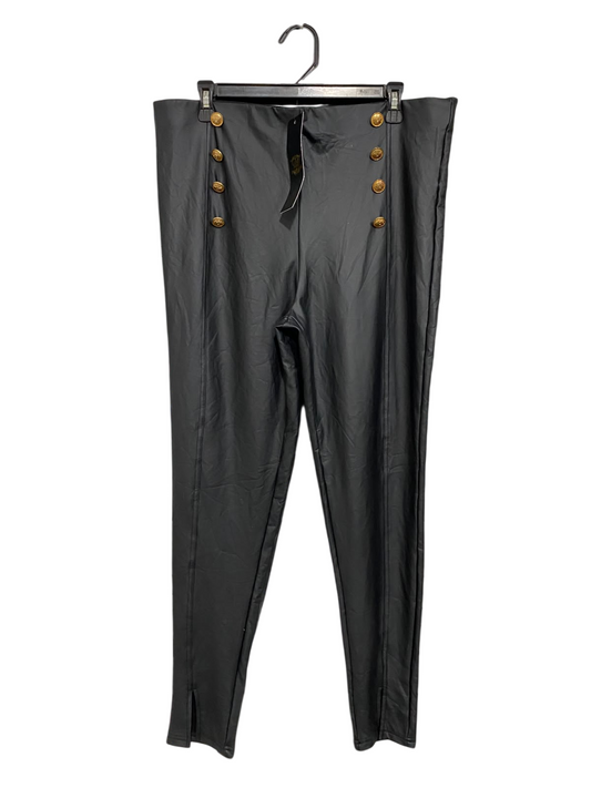 LUXE |L| WAIST 36| A54| BLACK GOLD-BUTTON FAUX-LEATHER TECHNICAL UTILITY LEGGINGS