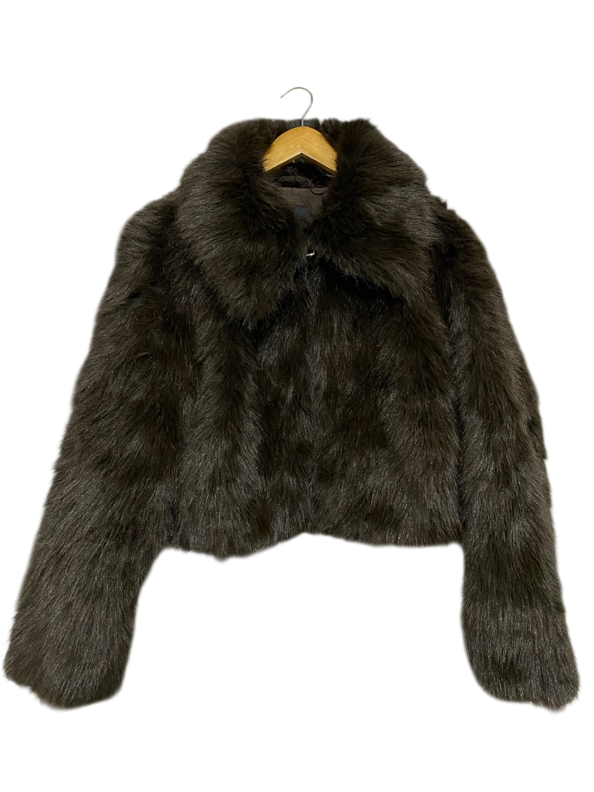PULL & BEAR |M| BUST 23| A54| DARK BROWN FAUX-FUR CROPPED TECHNICAL UTILITY STATEMENT JACKET