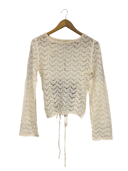 H&M |M| BUST 16| A54| CREAM CHEVRON OPEN-KNIT TIE-BACK TECHNICAL UTILITY LONG-SLEEVE TOP
