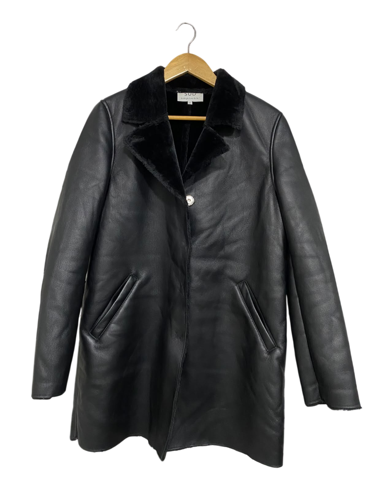 SUD |M| BUST 20| A54| BLACK FAUX-SHEARLING LINED FAUX-LEATHER TECHNICAL UTILITY COAT