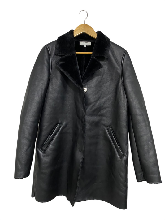 SUD |M| BUST 20| A54| BLACK FAUX-SHEARLING LINED FAUX-LEATHER TECHNICAL UTILITY COAT