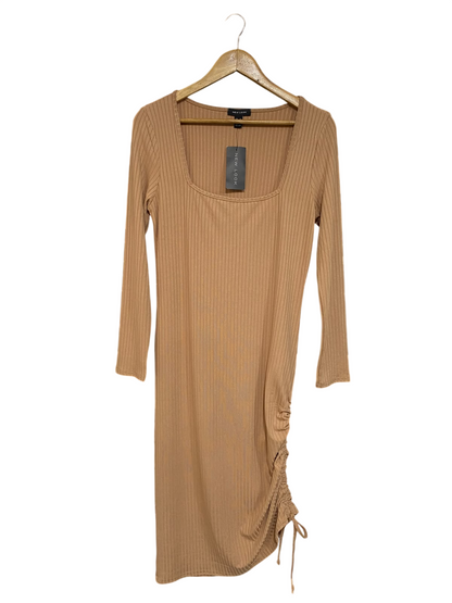 NEW LOOK |M| BUST 18| A54| CAMEL NEW LOOK SQUARE-NECK SIDE-RUCHED TECHNICAL UTILITY MIDI DRESS