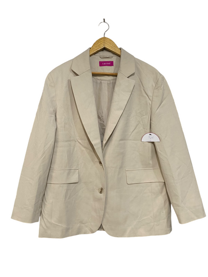 CARMEL |L| BUST 21| A54| LIGHT BEIGE CARMEL NOTCHED-LAPEL BUTTON-FRONT TECHNICAL UTILITY BLAZER