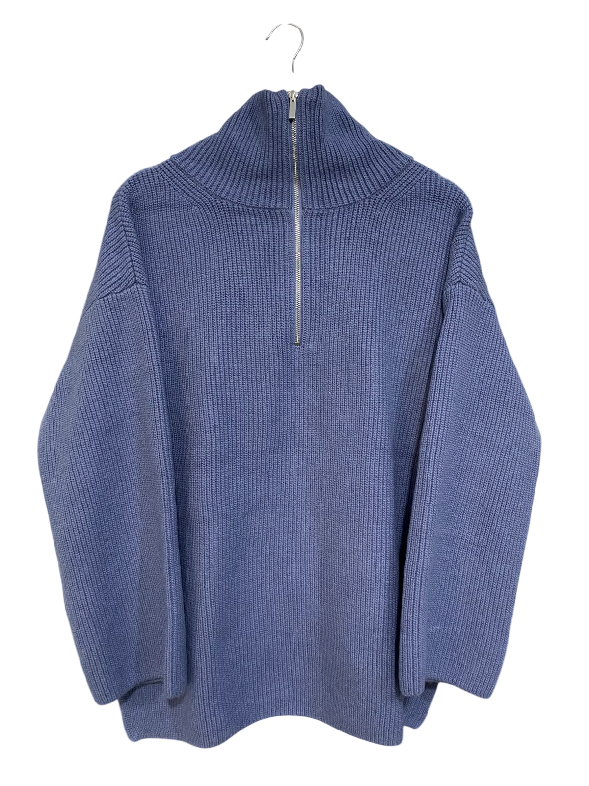 H&M |L| BUST 24| A54| SLATE BLUE QUARTER-ZIP HIGH-NECK OVERSIZED TECHNICAL UTILITY KNIT SWEATER