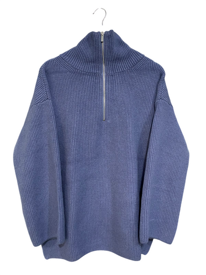 H&M |L| BUST 24| A54| SLATE BLUE QUARTER-ZIP HIGH-NECK OVERSIZED TECHNICAL UTILITY KNIT SWEATER