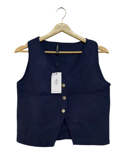 STRADIVARIUS |XL| BUST 17| A54| NAVY BLUE STRADIVARIUS V-NECK BUTTON-FRONT TECHNICAL UTILITY VEST