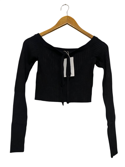 MONKL |S| BUST 12| A54| BLACK OFF-SHOULDER TIE-FRONT LONG-SLEEVE TECHNICAL UTILITY CROP TOP