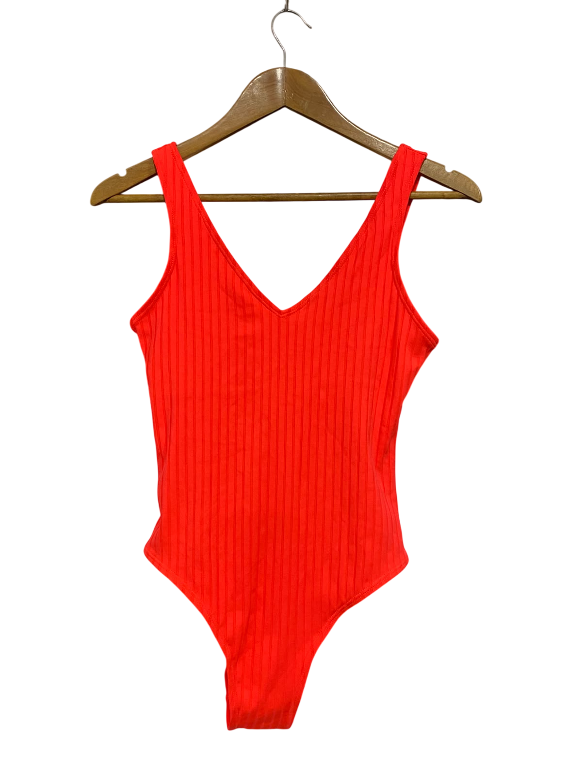 PRIMARK |S| BUST 14| A54| BRIGHT RED V-NECK RIBBED TECHNICAL UTILITY BODYSUIT