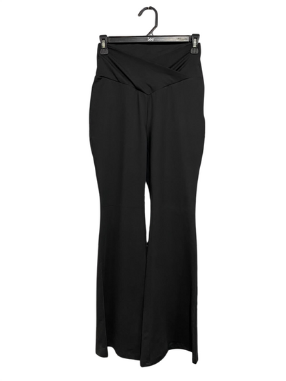 SHEIN |S| WAIST 26| A54| BLACK CROSSOVER V-WAISTBAND FLARED TECHNICAL UTILITY TROUSERS