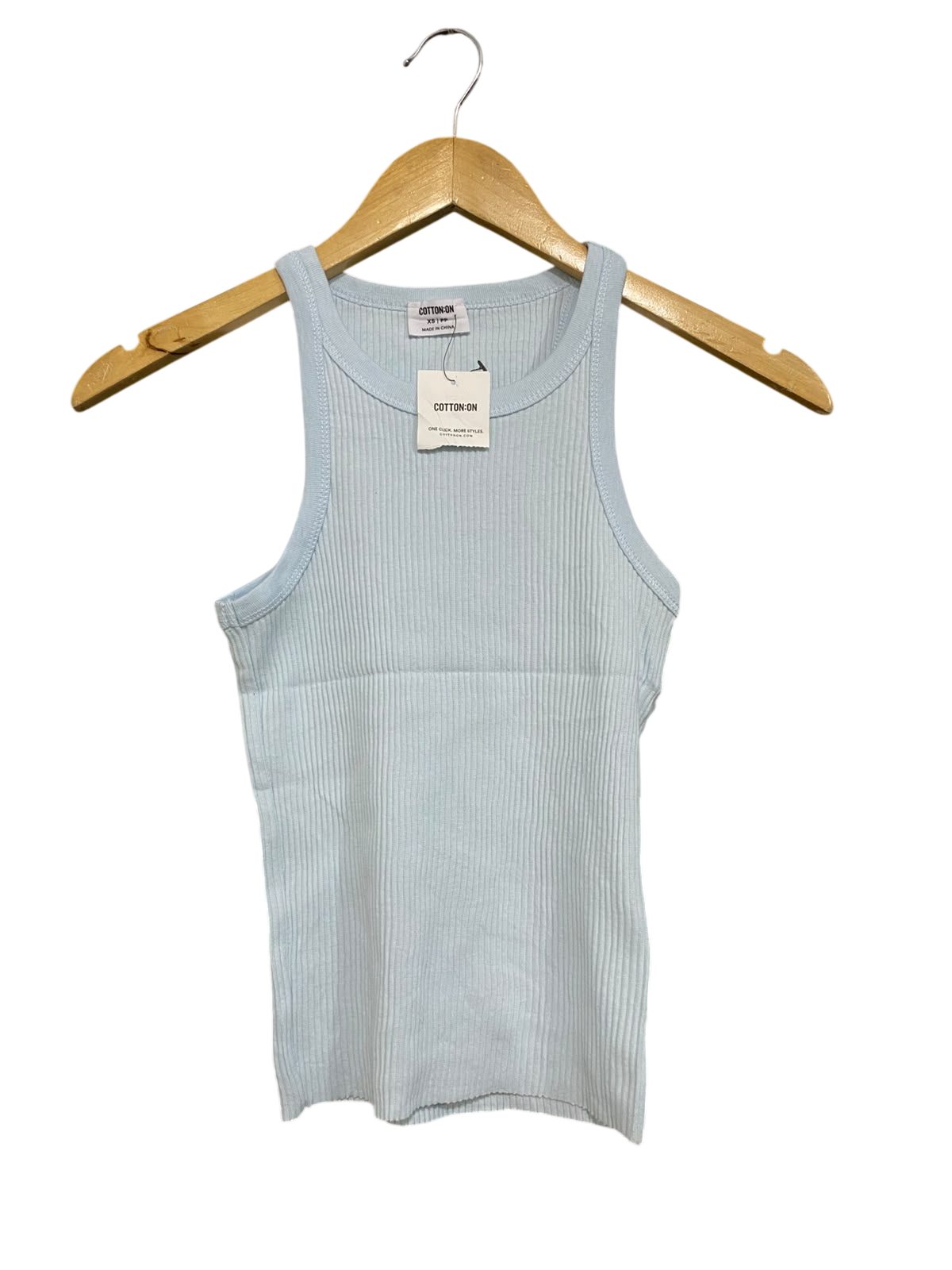COTTON ON |XS| BUST 12| A54| LIGHT BLUE COTTON ON CREW-NECK RIBBED TECHNICAL UTILITY TANK TOP