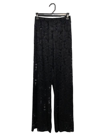 PETAL PUP |XS| WAIST 24| A54| BLACK FLORAL LACE-OVERLAY WIDE-LEG TECHNICAL UTILITY TROUSERS
