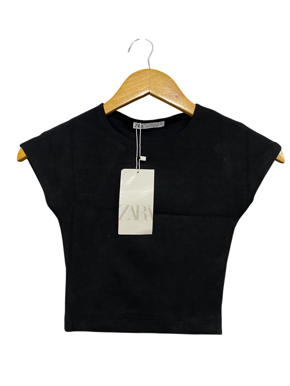 ZARA |S| BUST 13| A54| BLACK ZARA CREW-NECK CAP-SLEEVE TECHNICAL UTILITY CROP TOP
