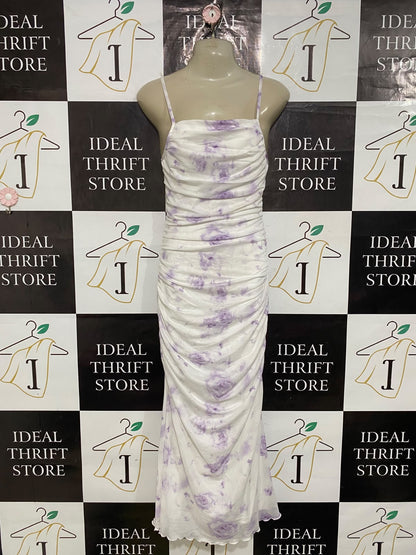 SHEIN |S| BUST 15| A54| PURPLE FLORAL-PRINT RUCHED SLIP TECHNICAL UTILITY MIDI DRESS