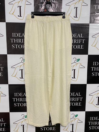 ANKO |L| WAIST 30| A54| CREAM HIGH-WAIST WIDE-LEG TECHNICAL UTILITY TROUSERS