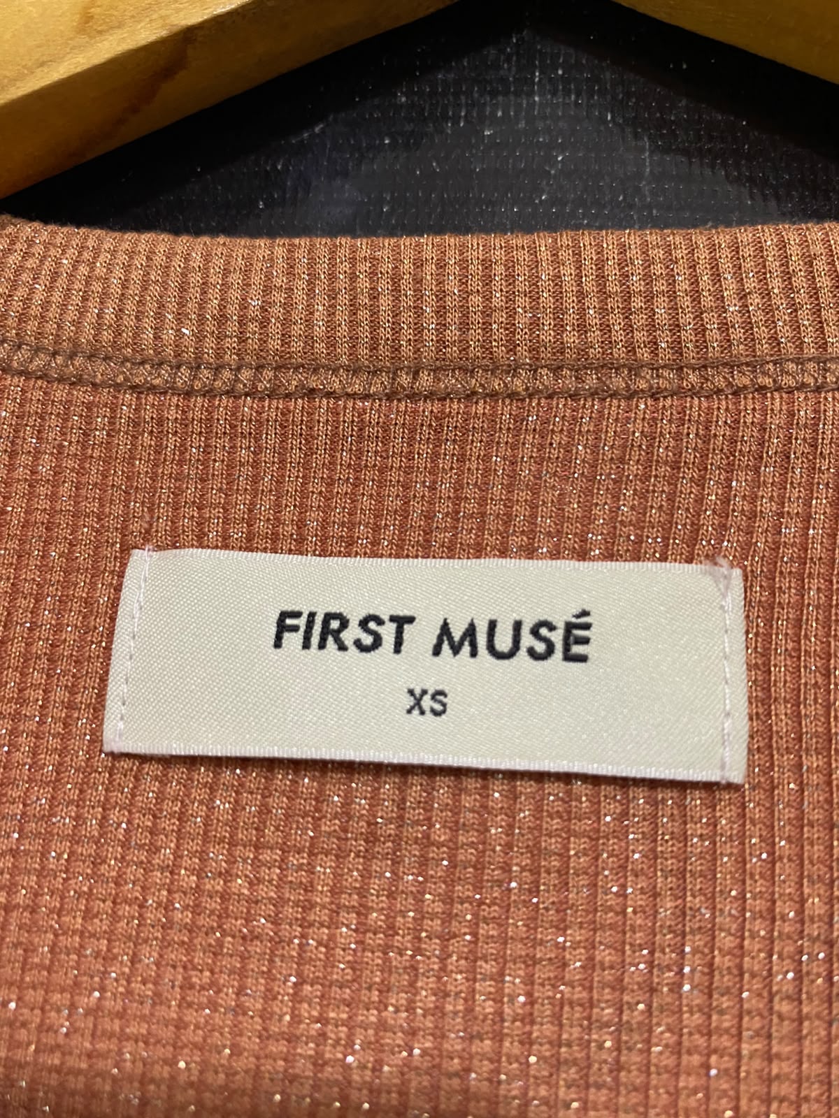 FIRST MUSE |XS| BUST 10| A54| TERRACOTTA RUST CREW-NECK RUCHED SIDE-DRAWSTRING TECHNICAL UTILITY MIDI DRESS
