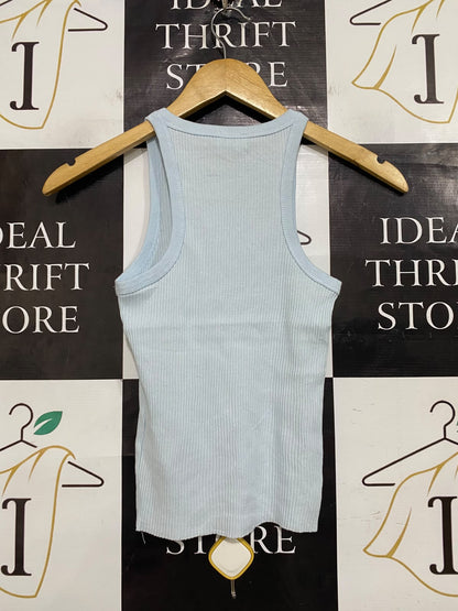 COTTON ON |XS| BUST 12| A54| LIGHT BLUE COTTON ON CREW-NECK RIBBED TECHNICAL UTILITY TANK TOP