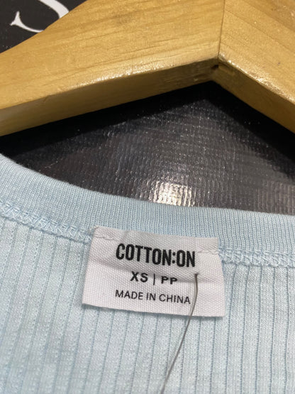 COTTON ON |XS| BUST 12| A54| LIGHT BLUE COTTON ON CREW-NECK RIBBED TECHNICAL UTILITY TANK TOP