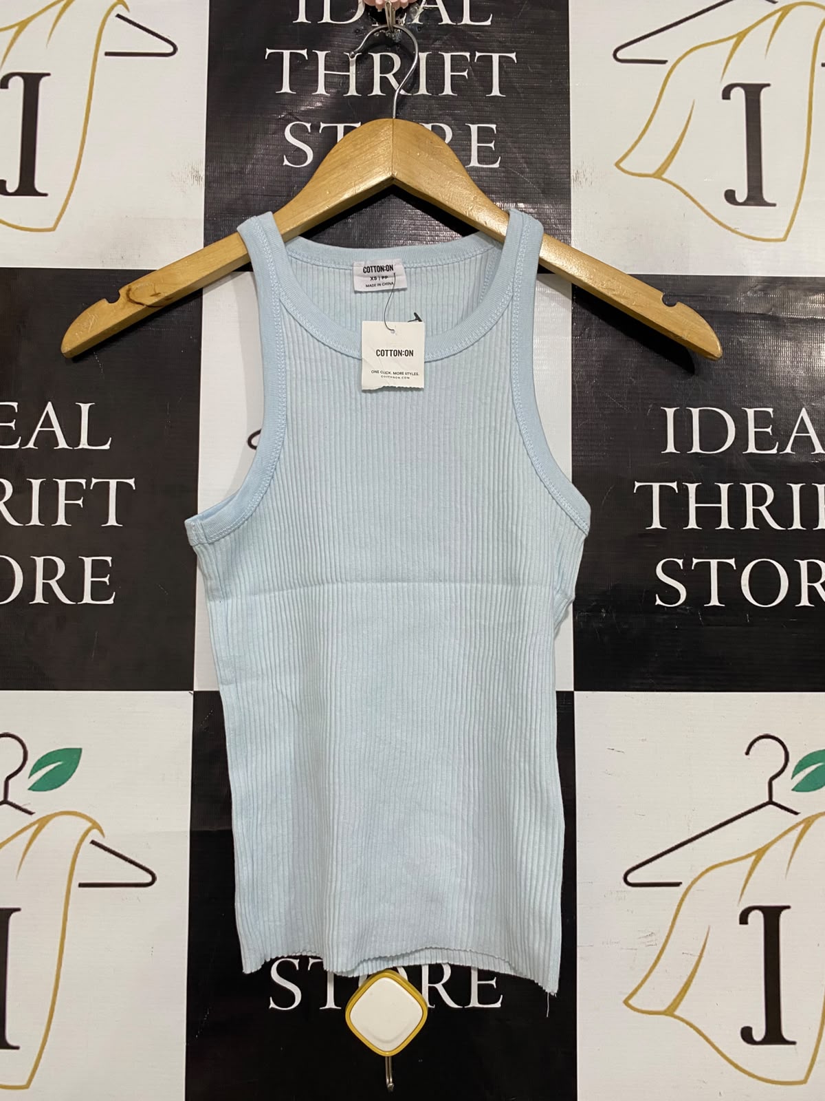 COTTON ON |XS| BUST 12| A54| LIGHT BLUE COTTON ON CREW-NECK RIBBED TECHNICAL UTILITY TANK TOP