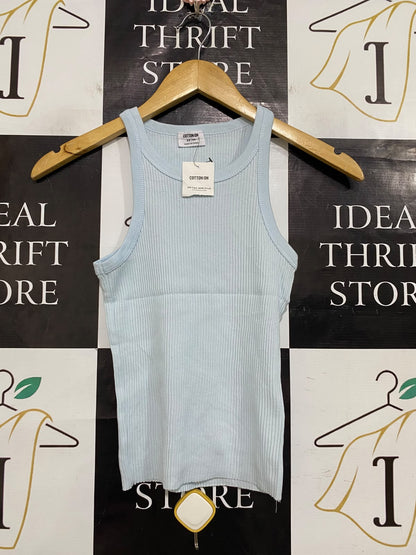 COTTON ON |XS| BUST 12| A54| LIGHT BLUE COTTON ON CREW-NECK RIBBED TECHNICAL UTILITY TANK TOP
