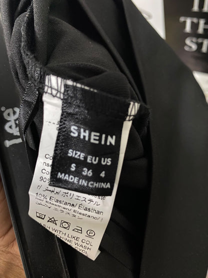 SHEIN |S| WAIST 26| A54| BLACK CROSSOVER V-WAISTBAND FLARED TECHNICAL UTILITY TROUSERS